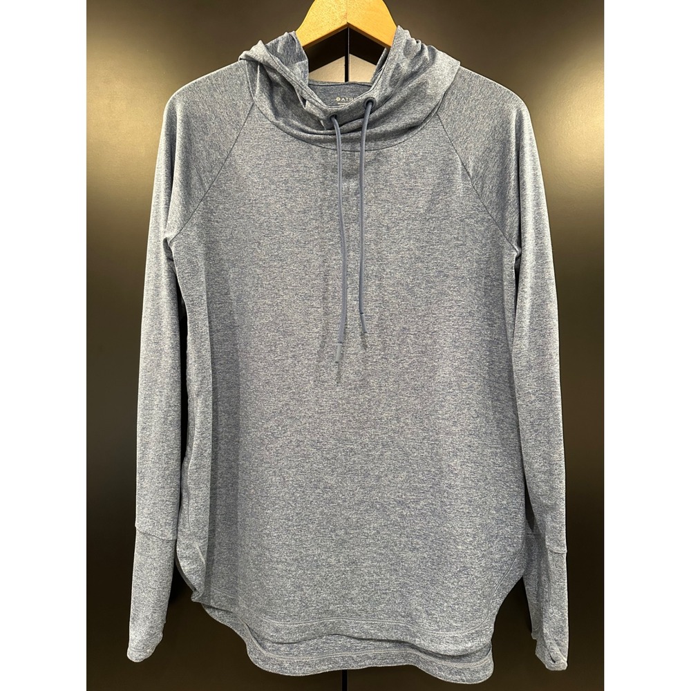 Athleta Uptempo Hoodie Sweatshirt Blue Heather Cowl Neck Thumbhole Womens Medium